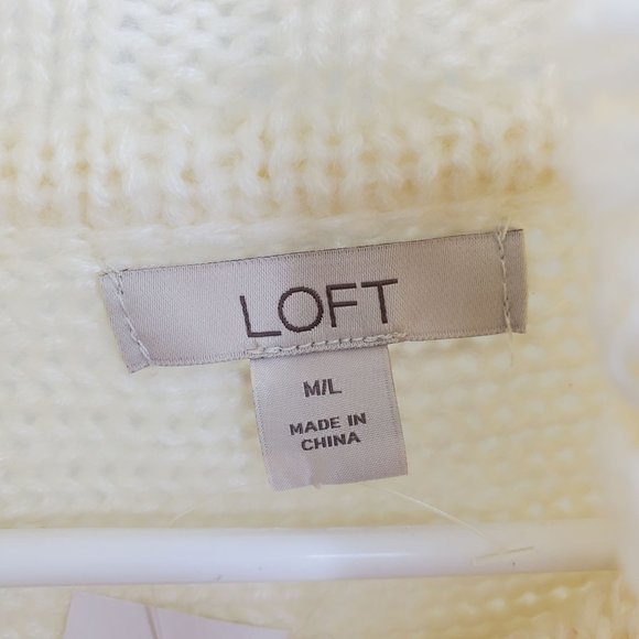 NWT Loft Ann Taylor Cream Oversized Cable Knit Poncho Sweater M / Large - Picture 4 of 11